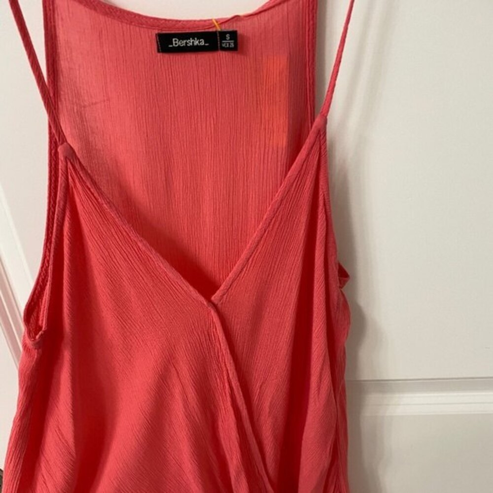 Bershka Women's Pink Faux Wrap Camisole Cami Tank Top Crinkle Gauze Size Small - Picture 9 of 10